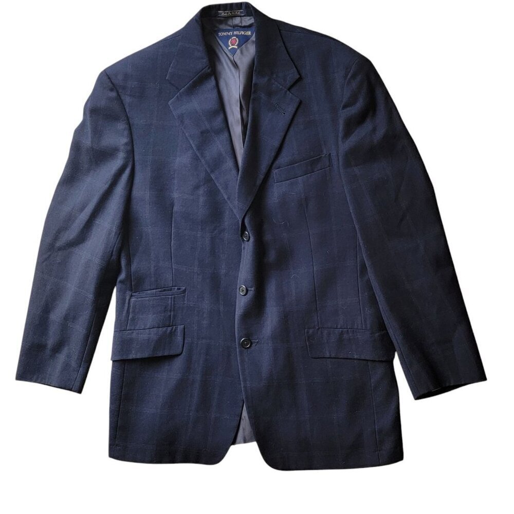 Vintage Tommy Hilfiger Blazer 41R Sport Coat Jacket 3 Button Wool Blend Made USA